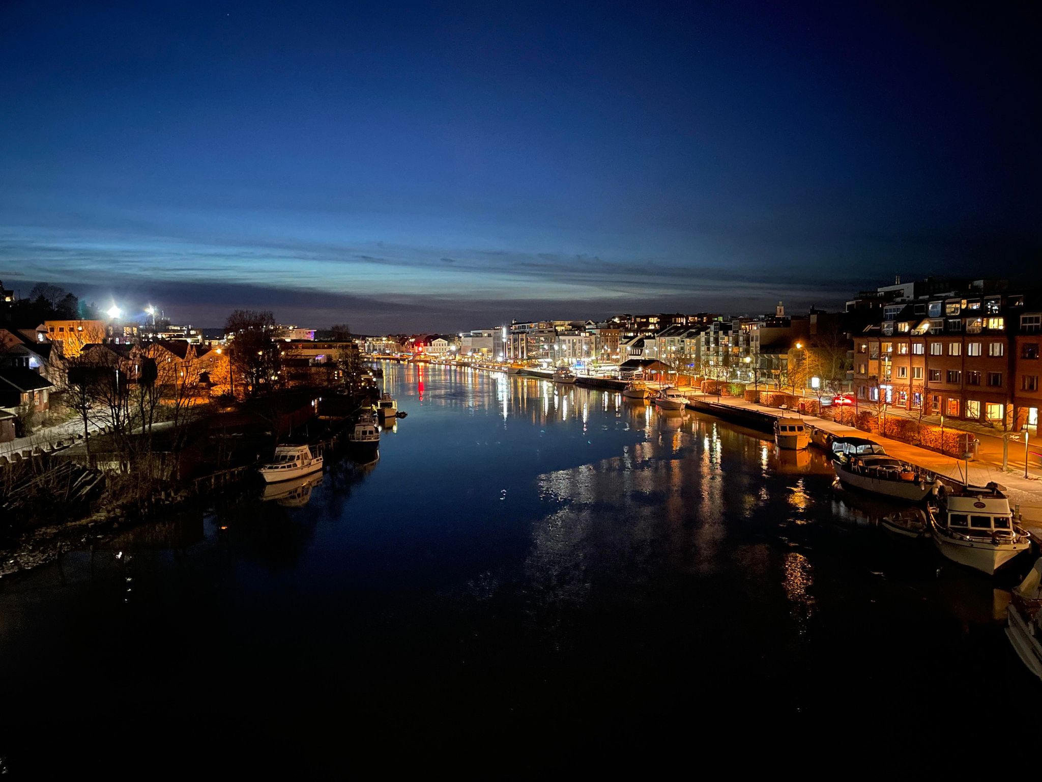 Fredrikstad by night captured in April, spring time.